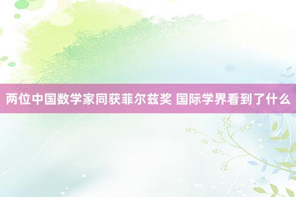 两位中国数学家同获菲尔兹奖 国际学界看到了什么