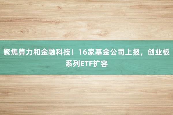 聚焦算力和金融科技！16家基金公司上报，创业板系列ETF扩容