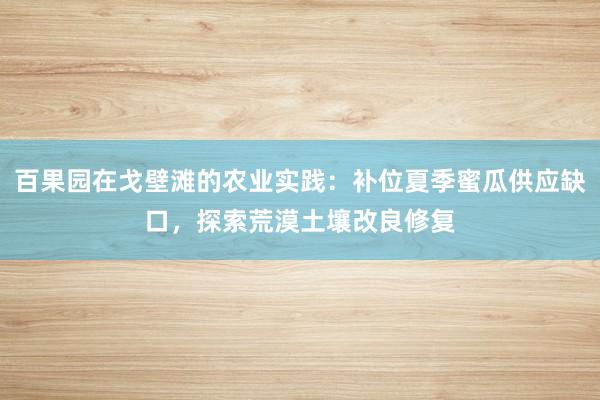 百果园在戈壁滩的农业实践：补位夏季蜜瓜供应缺口，探索荒漠土壤改良修复