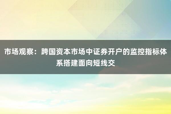市场观察：跨国资本市场中证券开户的监控指标体系搭建面向短线交