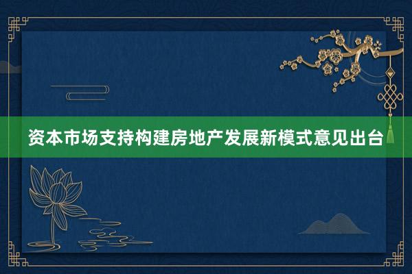 资本市场支持构建房地产发展新模式意见出台