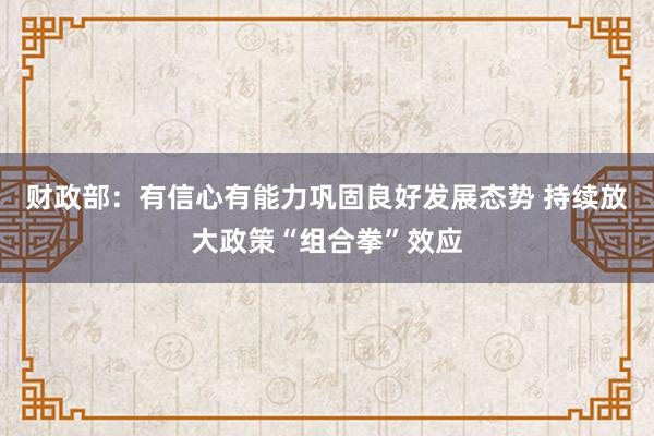 财政部：有信心有能力巩固良好发展态势 持续放大政策“组合拳”效应